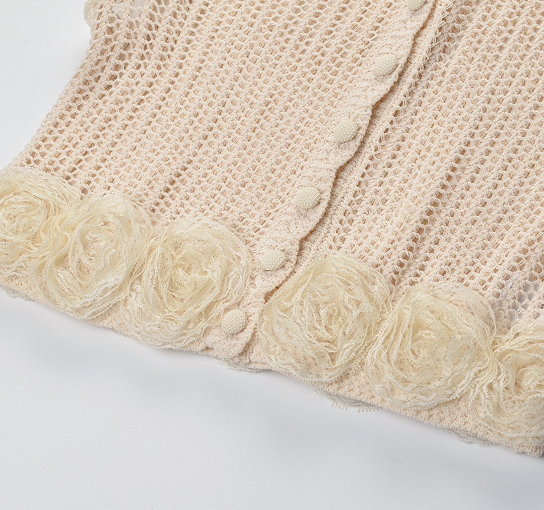 Rosette Crochet Knit Skirt Set