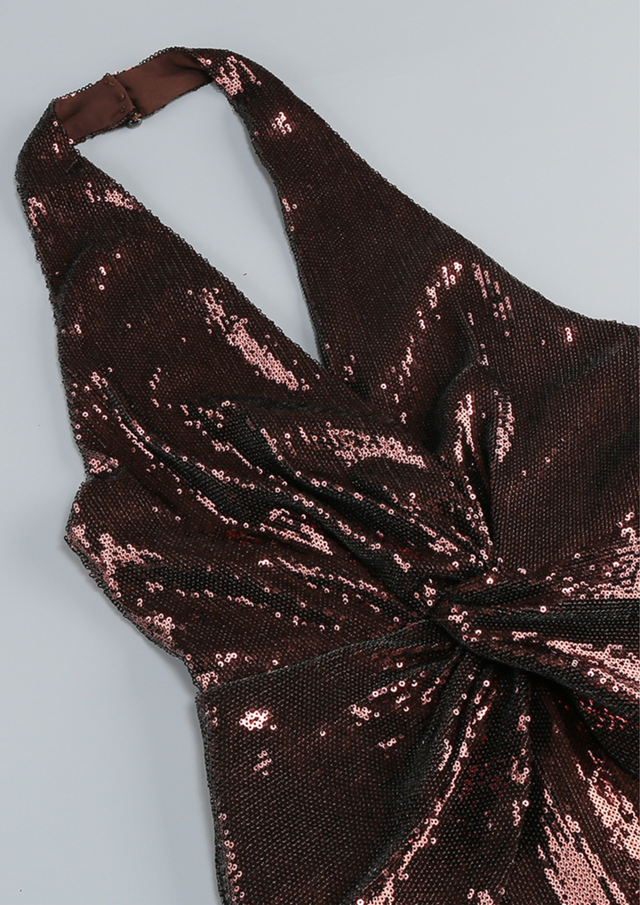 Midnight Twist Sequin Halter Jumpsuit