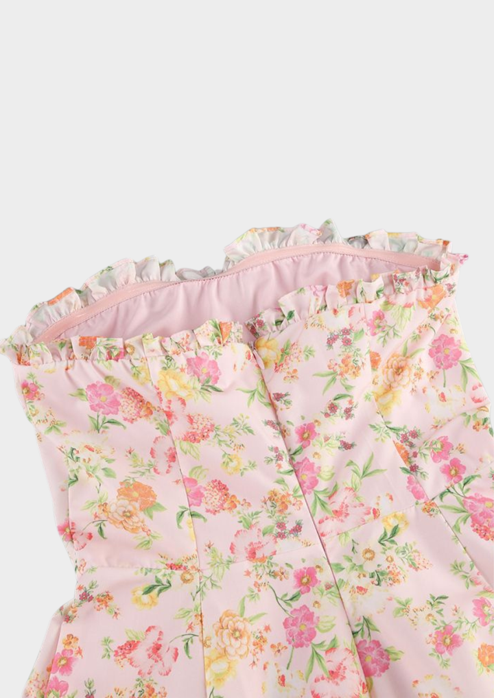 Serena Fishbone Lace Up Maxi Dress – Pink Floral