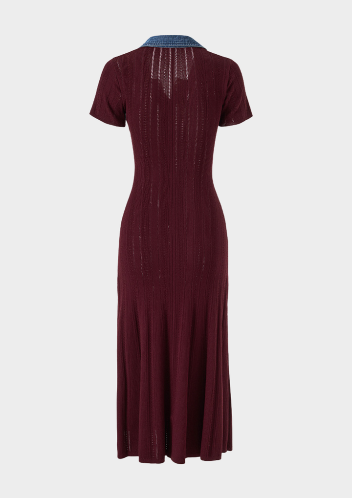 Denim Collar Buttoned Knit Maxi Dress