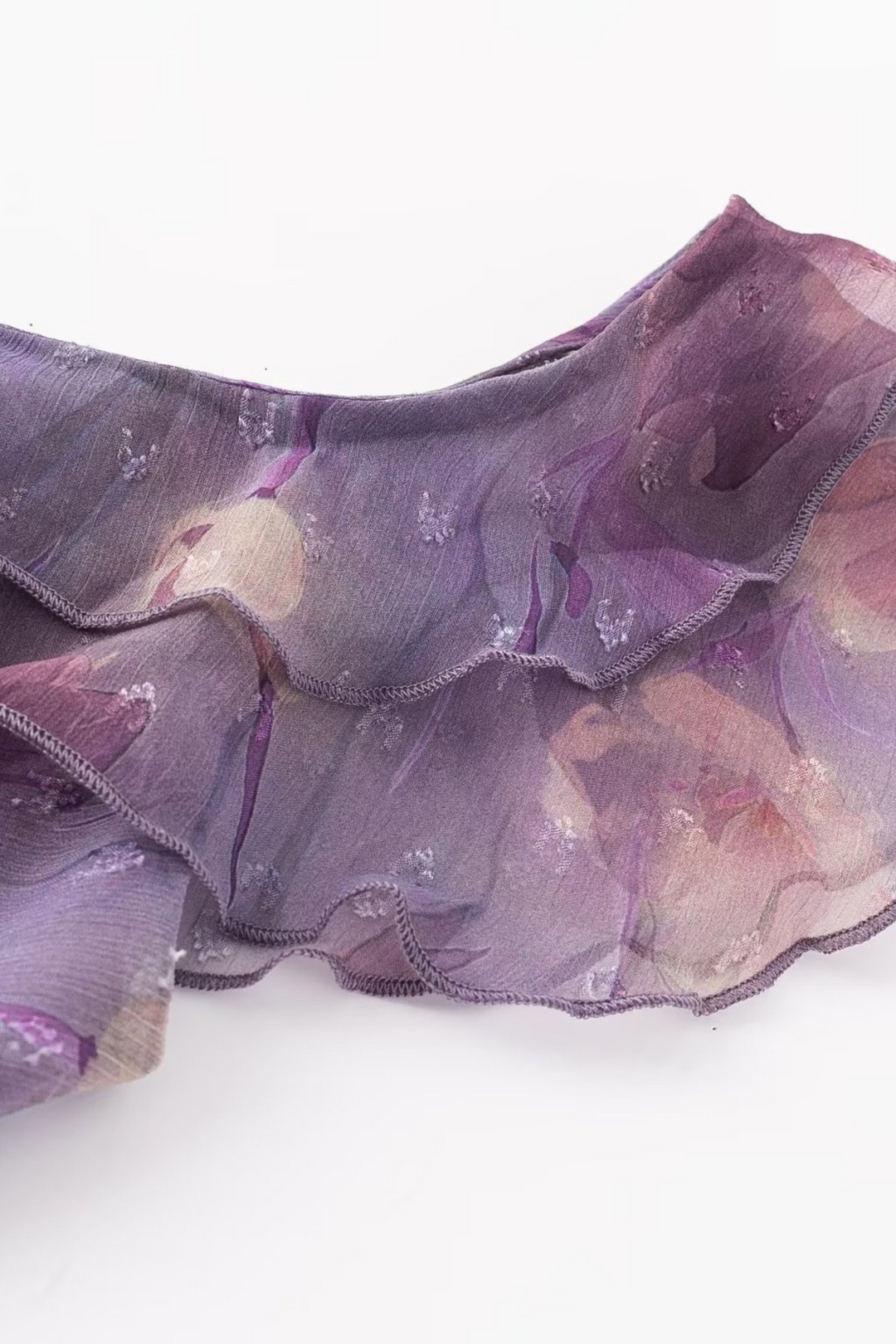 Enchanted Violet Floral Ruffle Maxi Dress