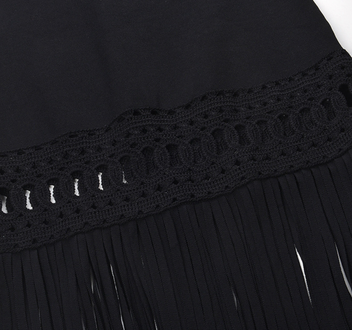 Noir Fringe Knit Maxi Dress