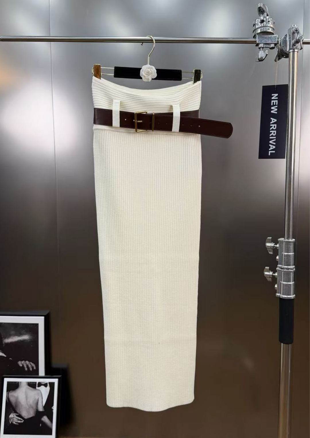 Alina Rib Knit belted Skirt Viscose  Bodysuit Set