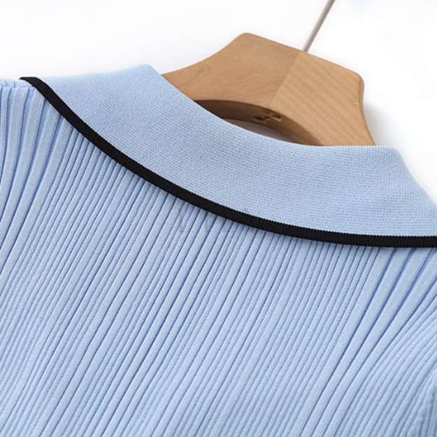 Siena  Knit Buttoned Flare Mini Dress - Blue