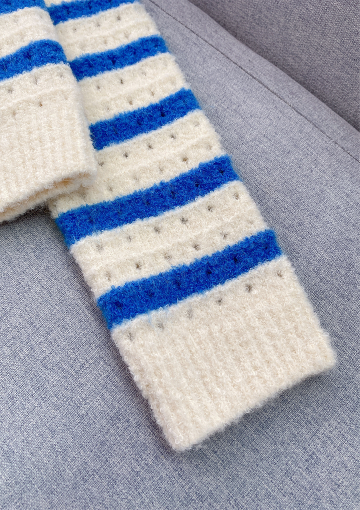 Striped Soft Wool Knit Collared Cardigan