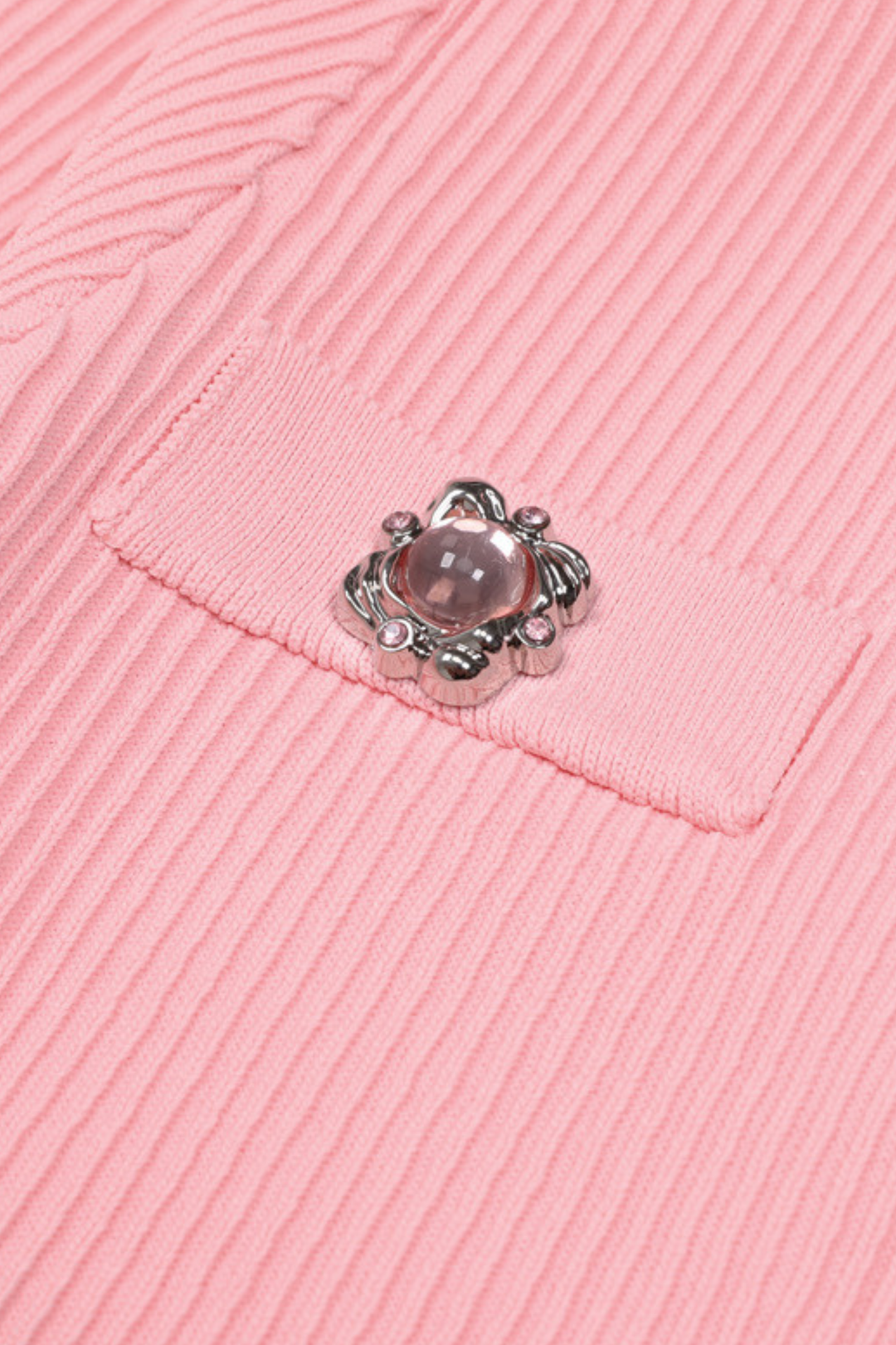 Gem Button Ribbed Knit Cardigan