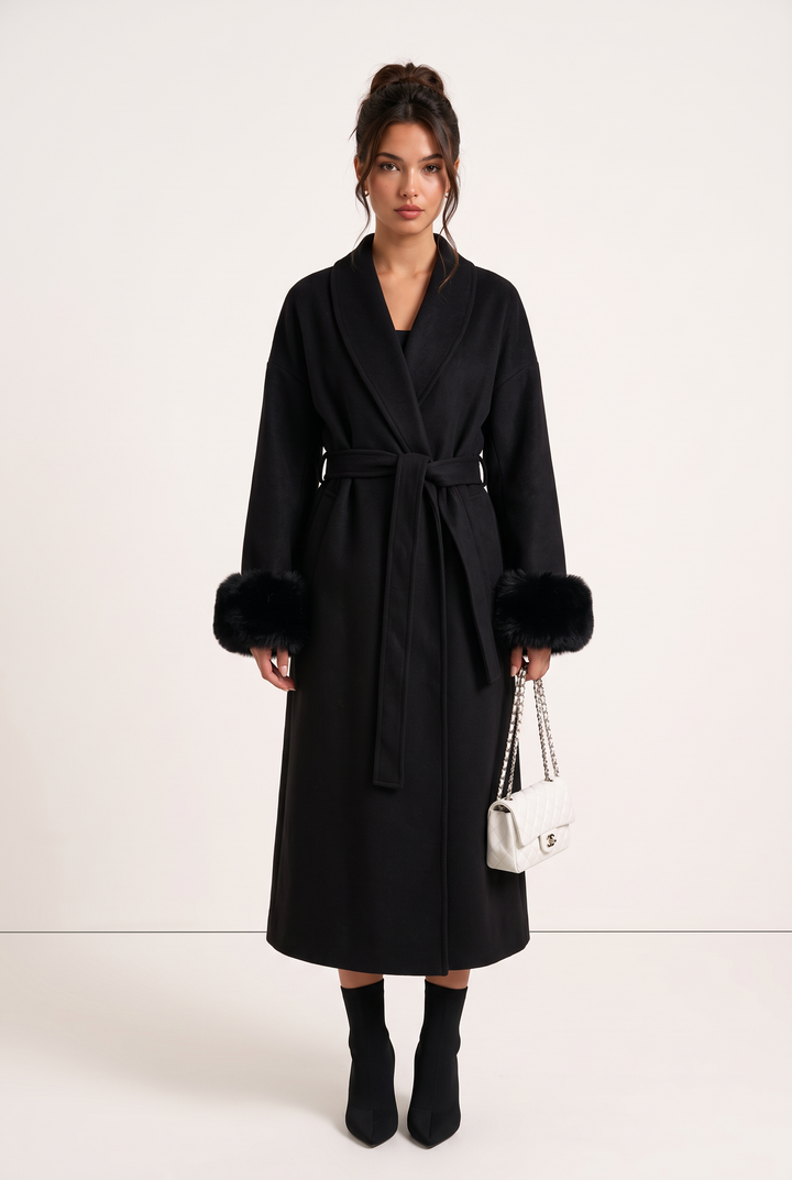 Aurelia Fox Cuff Long Cashmere Wool Coat