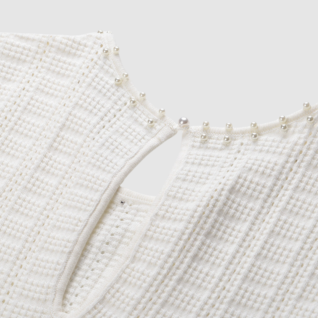 Ivory Pearl Ice  Knit Maxi Dress