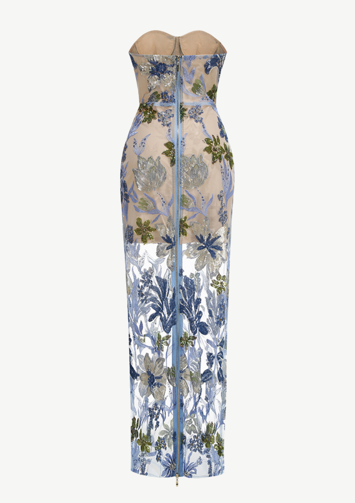 Enchanted Bloom Embroidered Strapless Gown