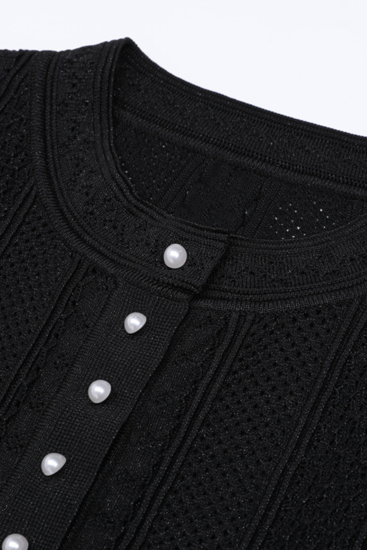 Pearl Luxe Buttoned Textured Knit Maxi Skirt Set