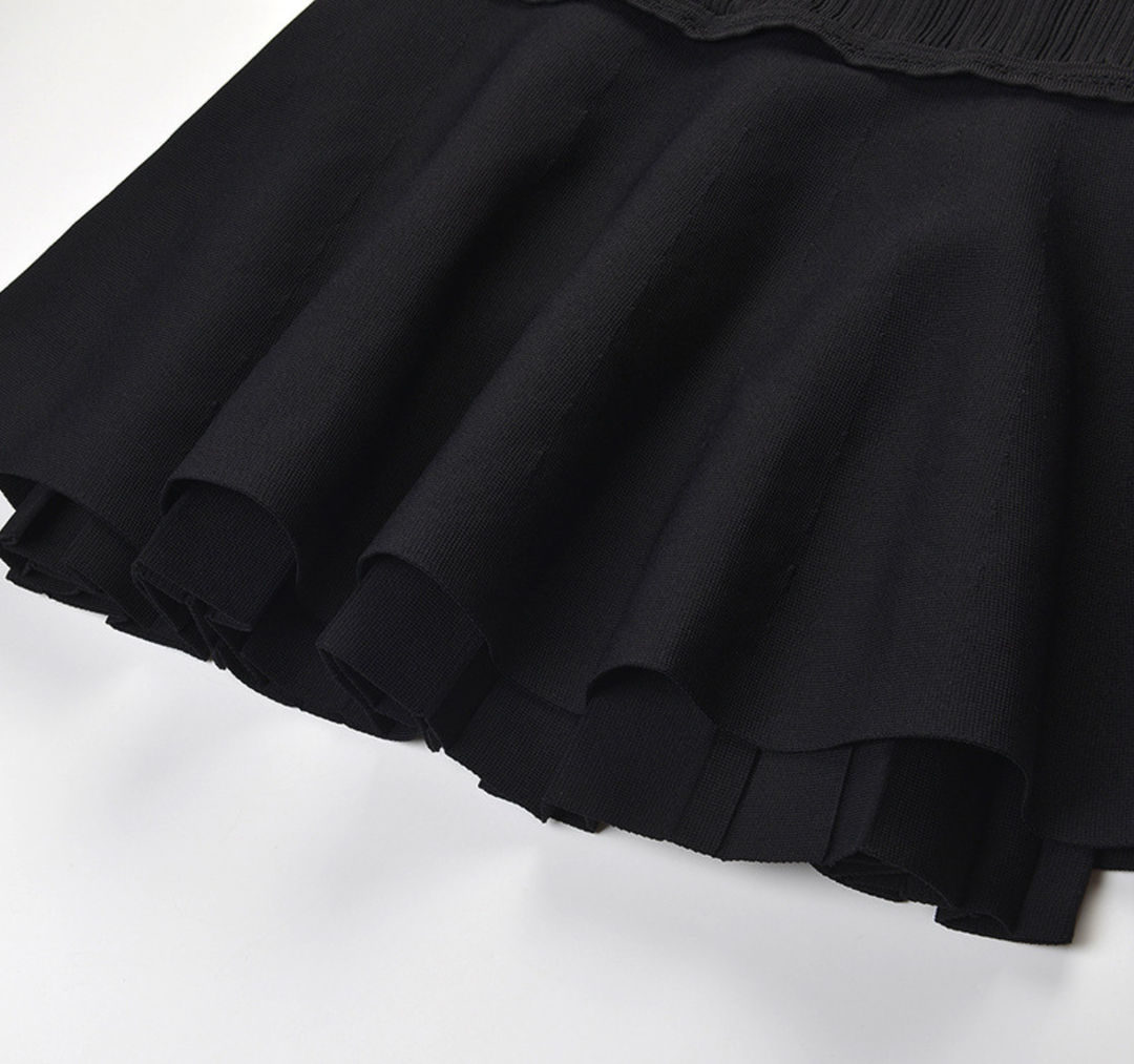 Ribbed Knit Flounce Hem Mini Dress
