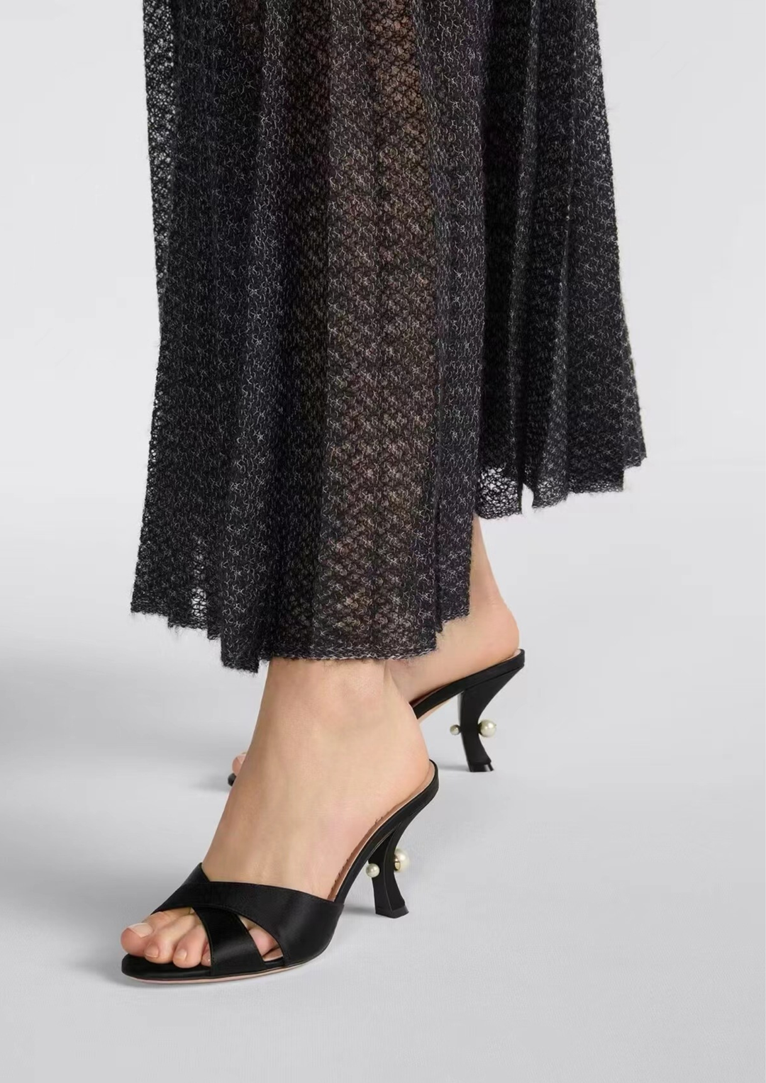 Pearl Heel Cross Strap Mules