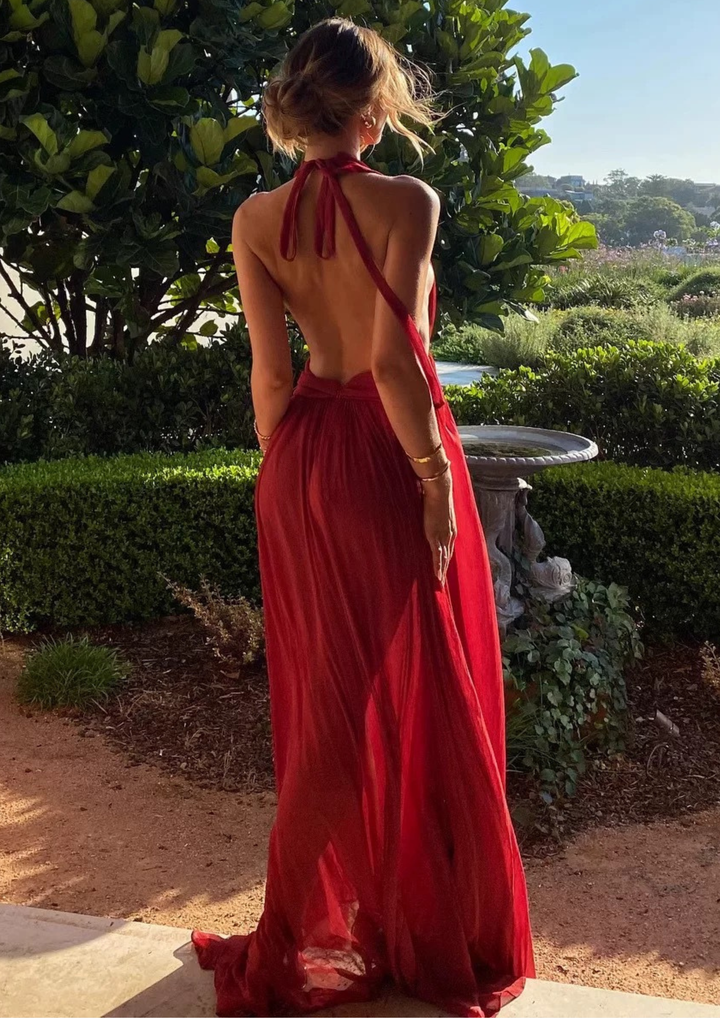 Ethereal Drape Backless Maxi Dress