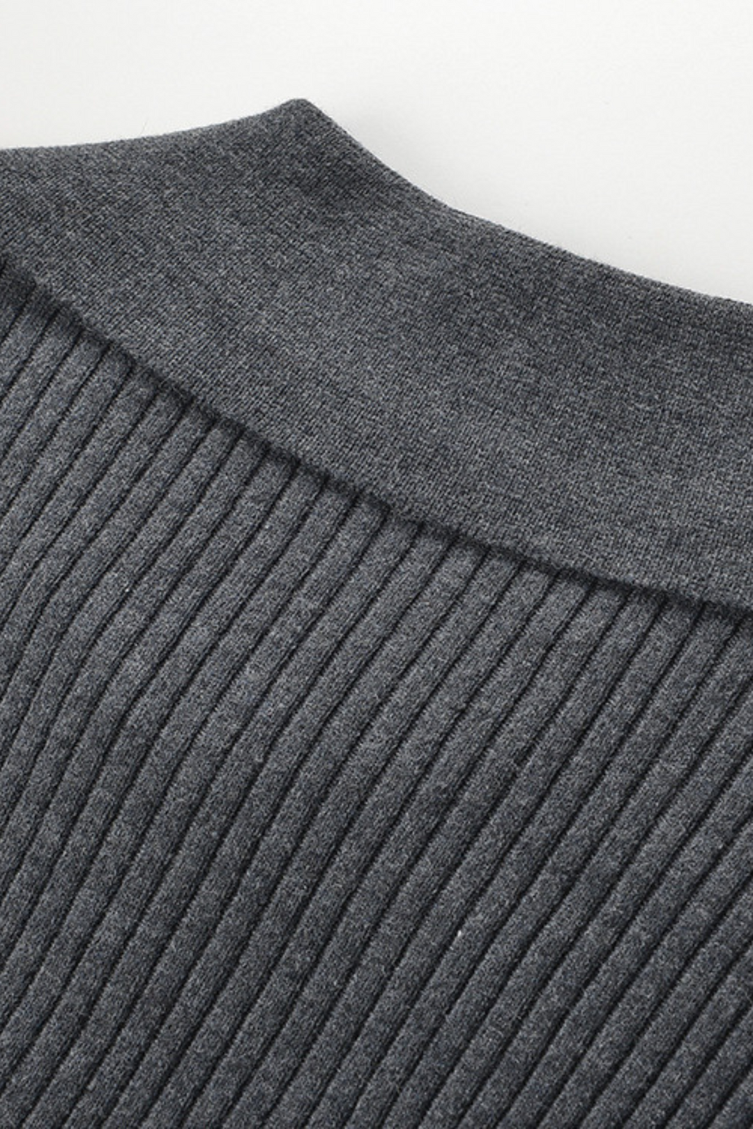 Cloud Grey Ribbed Wool Polo Sweater Top