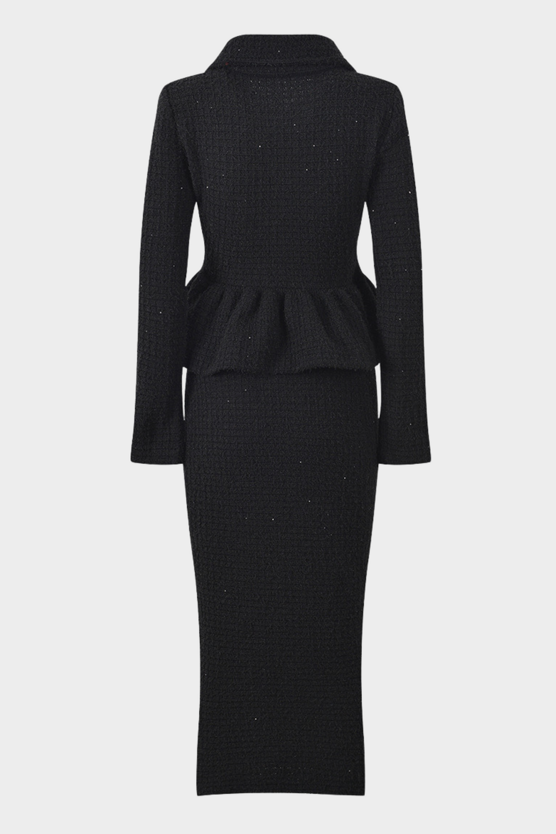 Classic Noir Ruffle Sequin Knit Maxi Dress