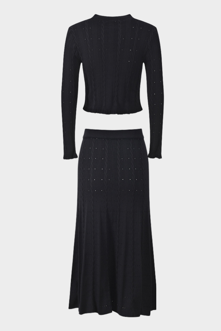 Lily – Knit Elegant Cardigan Top & High Waist Maxi Skirt Set