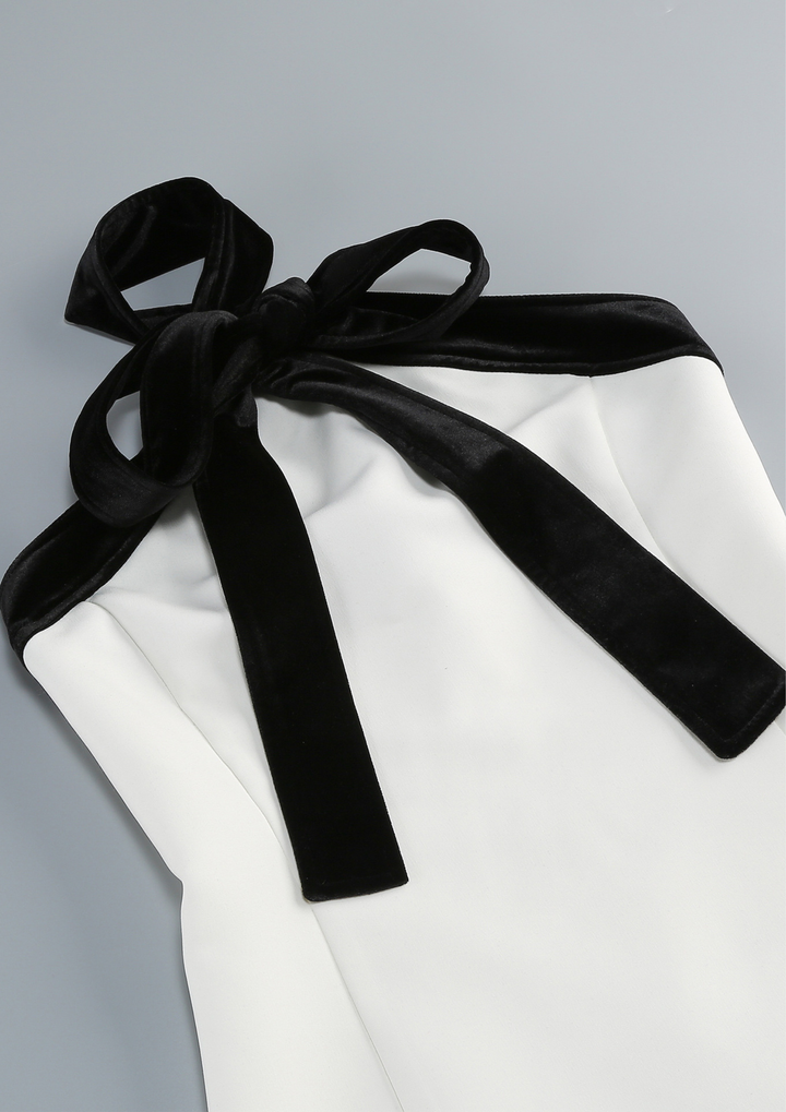 Monochrome Bow Halter Mini Dress
