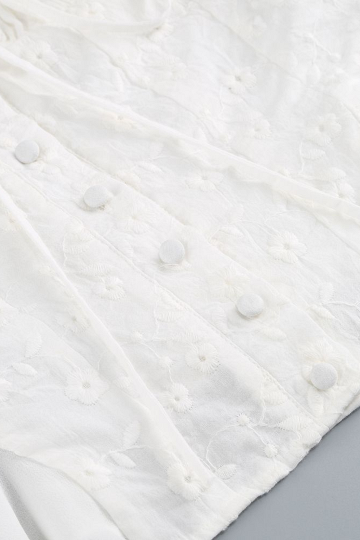 Ivory Bloom Peplum Embroidered Mesh Maxi Skirt Set