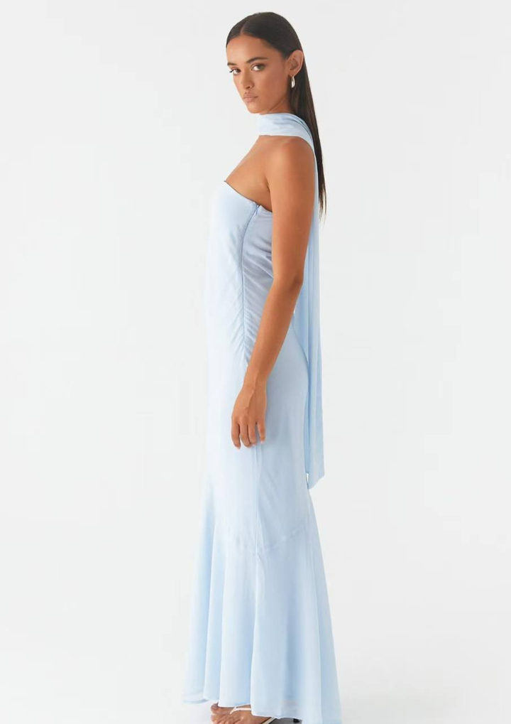 Scarf Neck Strapless Maxi Dress