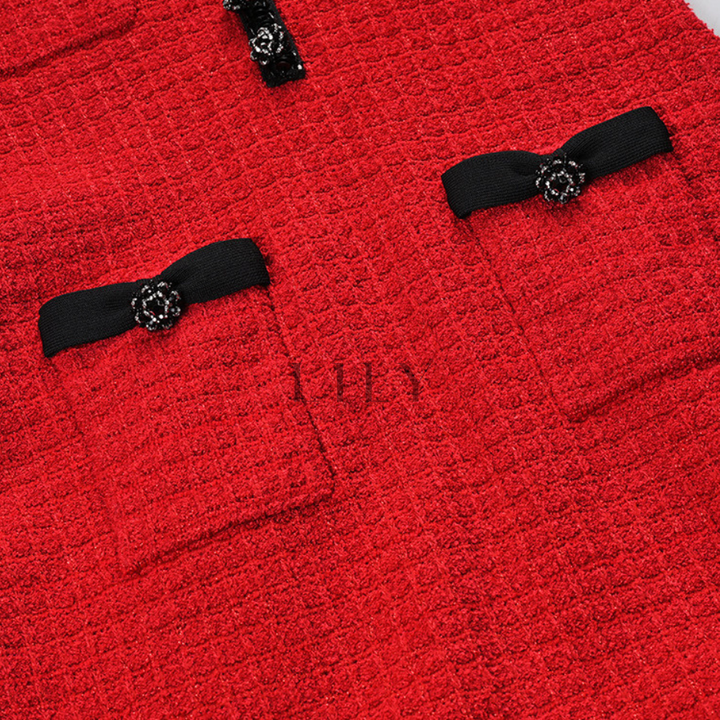 Ruffle Bow Wool Knit Sequin Mini Dress