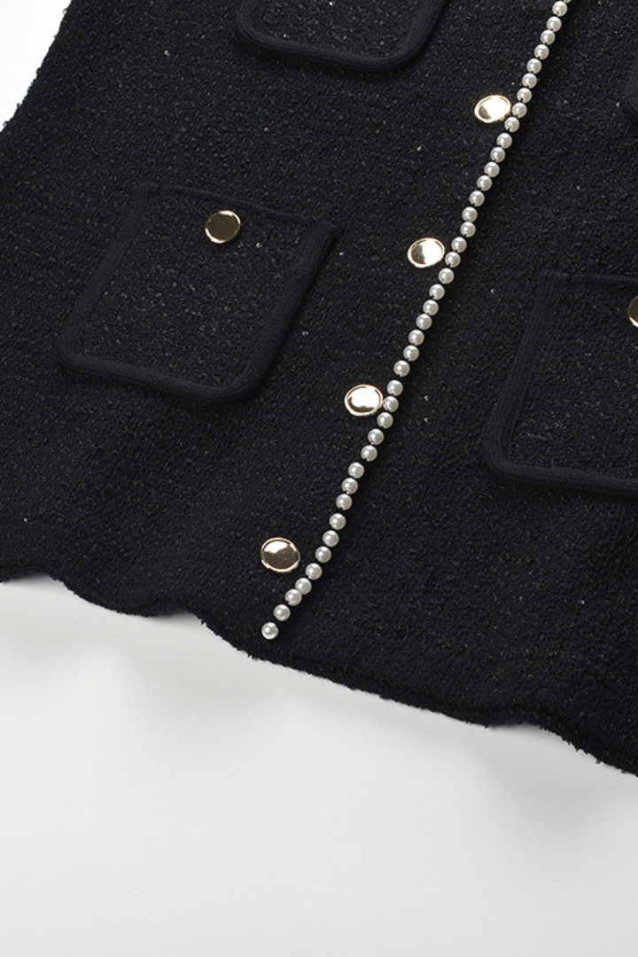 Luxury Pearl Trimmed Beaded Vest & Pleated Skirt Set