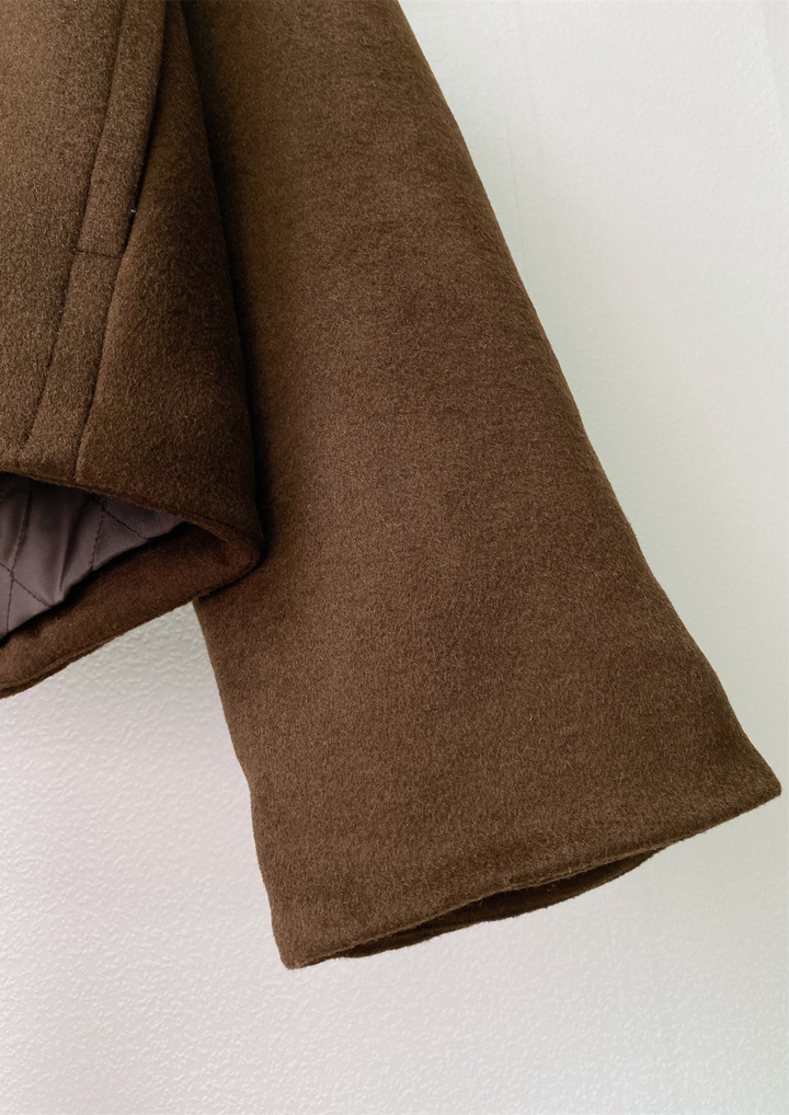 Hooded Toggle  Dark Brown Wool Coat Jacket