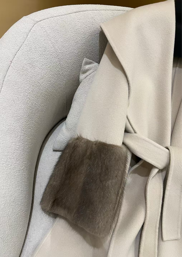 Amara Cashmere Rex Fur Cuff Drape Coat