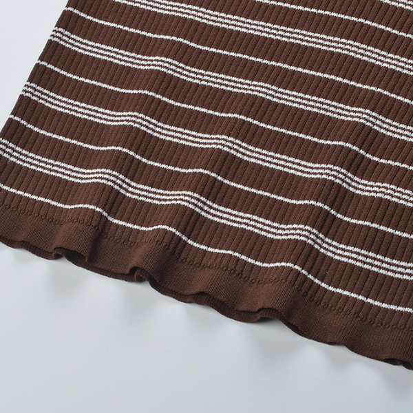 Cocoa Stripe Ribbed Polo Knit Top