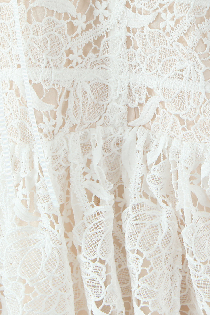 Ivory Apricot  Bloom Lace Halter Cute Mini Dress