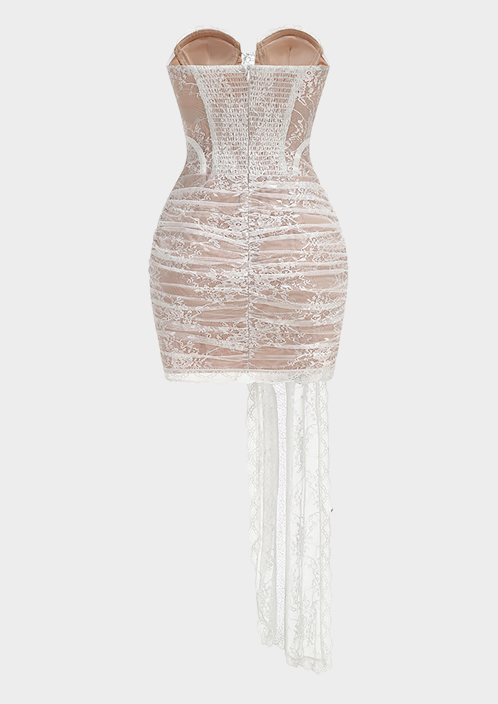 Strapless Lace Corset  Drape Mini Dress