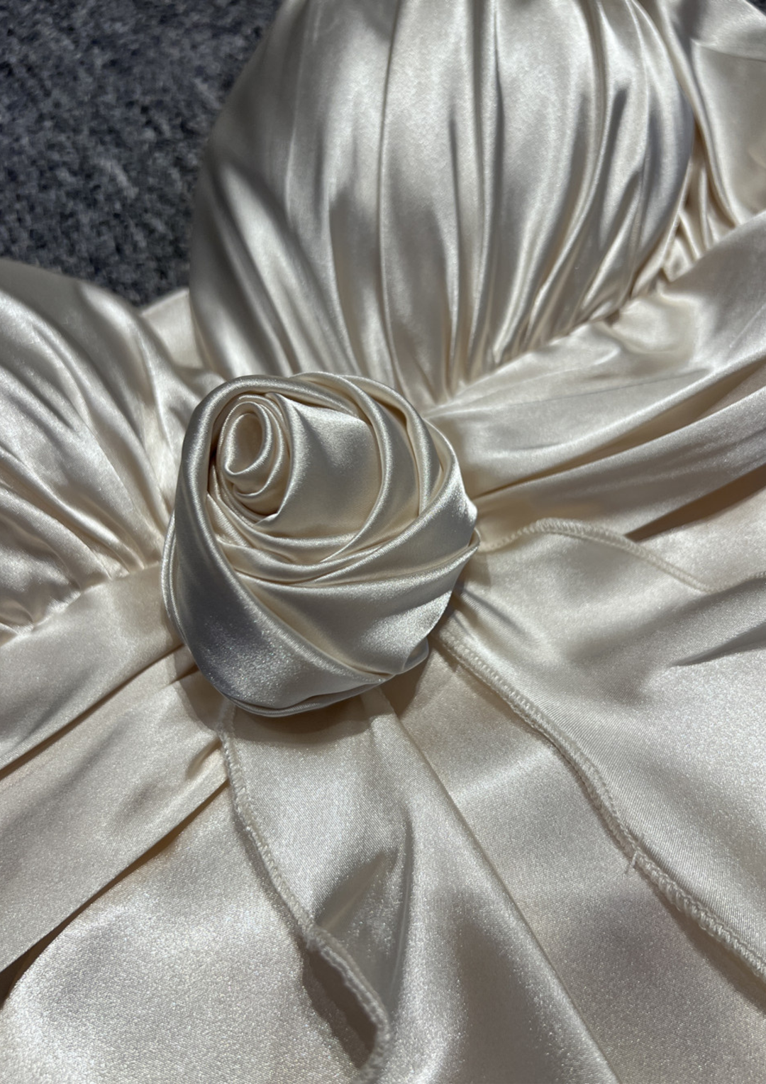 Ivory Rosette Draped Satin Maxi Dress
