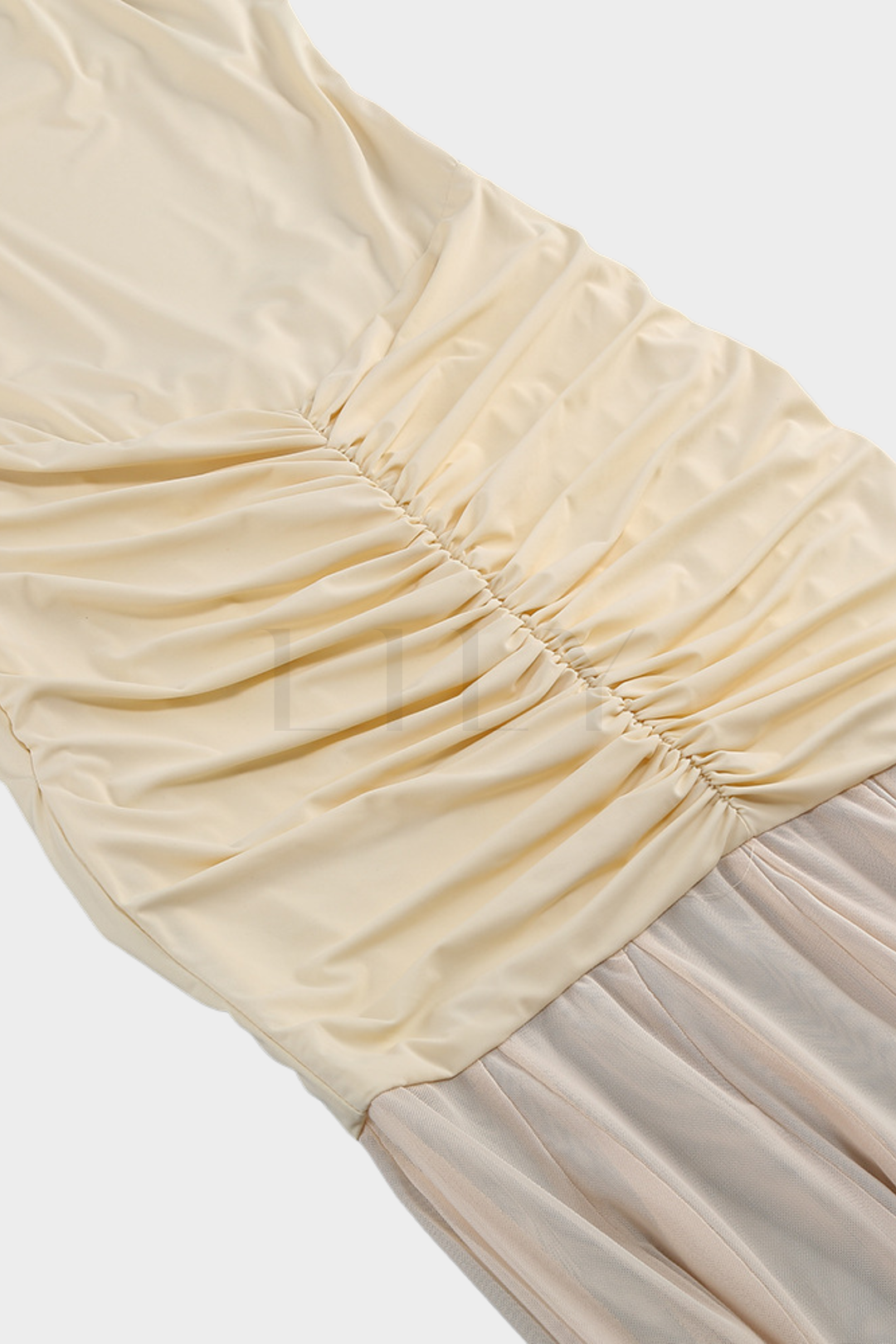 Katie Mesh Ruched Off Shoulder Sheer Maxi Dress