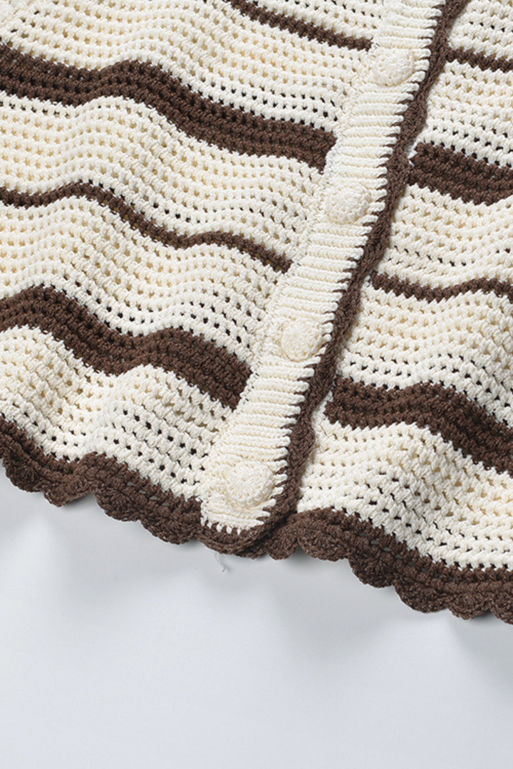 Striped Hollow Knit Cropped Cardigan Top