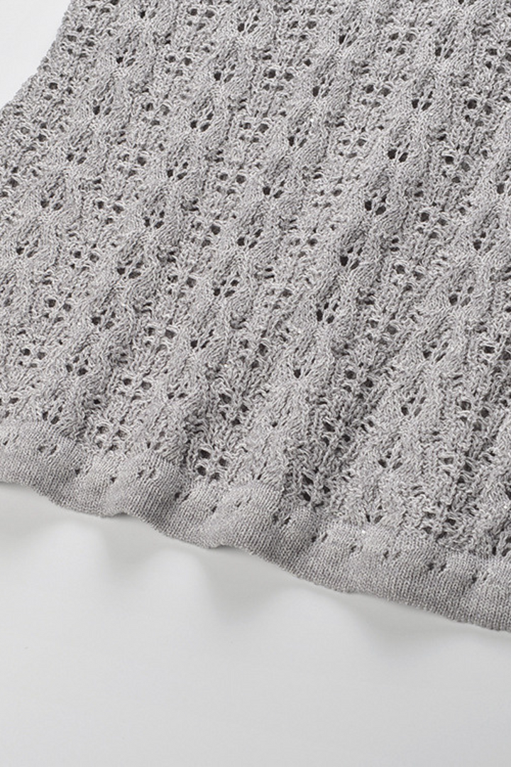 Pearl Lace-Trim Crochet Knit Polo Top