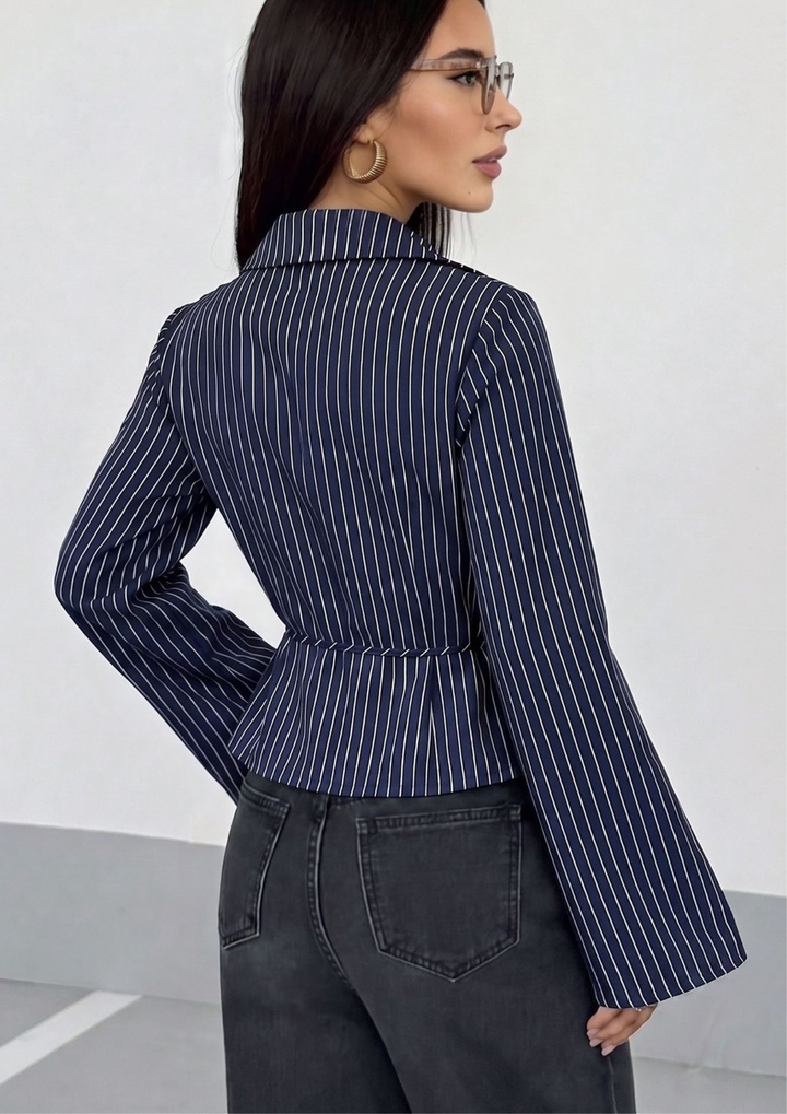 Verona Pinstripe Wrap Blouse