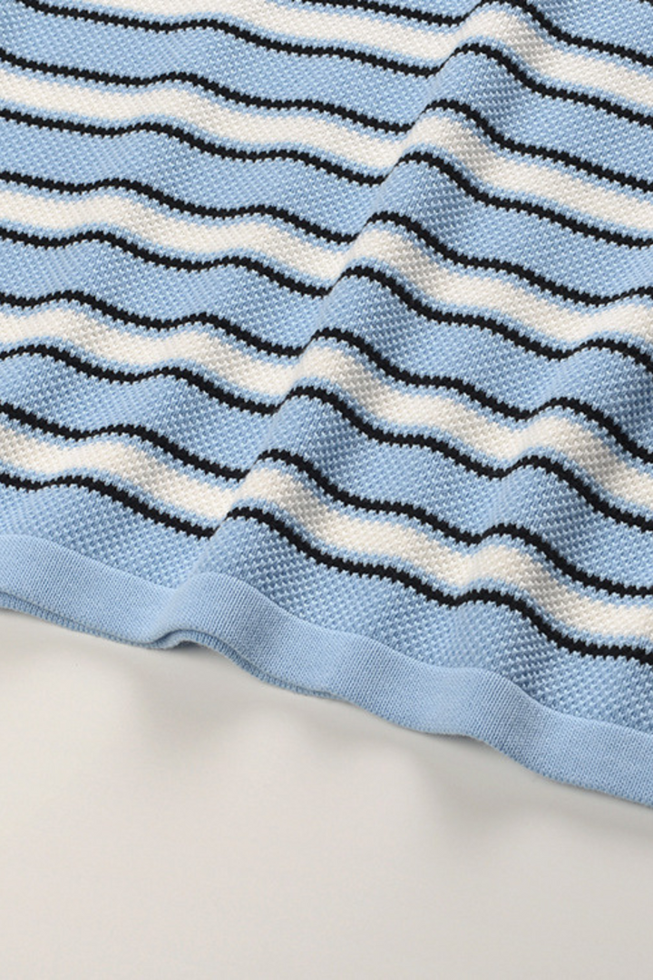 Mykonos Stripe Viscose Knit Polo Top