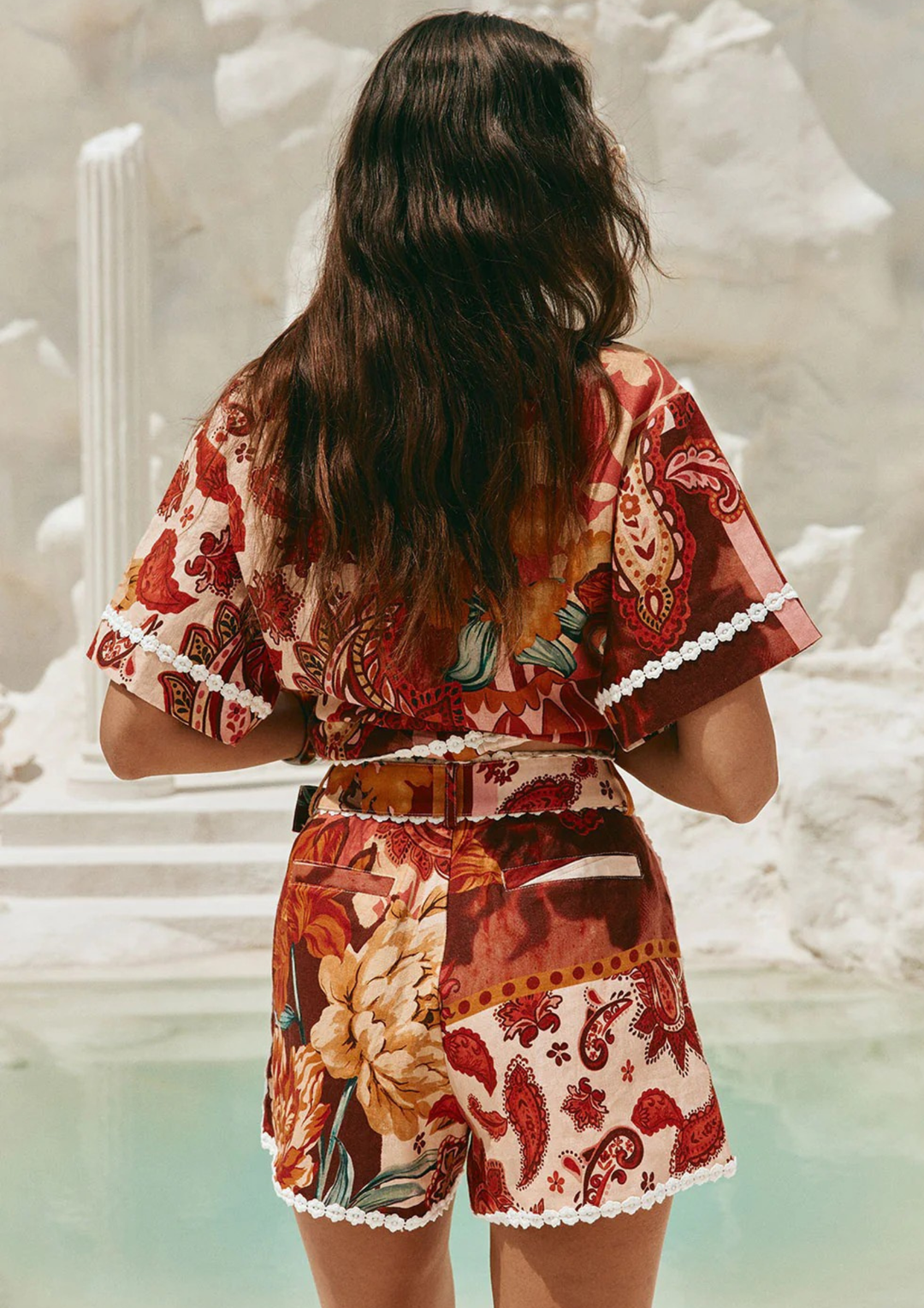 Vintage Floral Belted Shorts Set