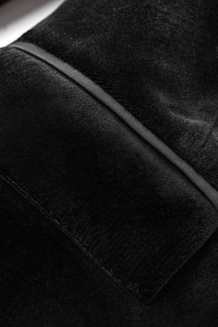 Noir Velvet  Ostrich Feather Cuffs Blazer