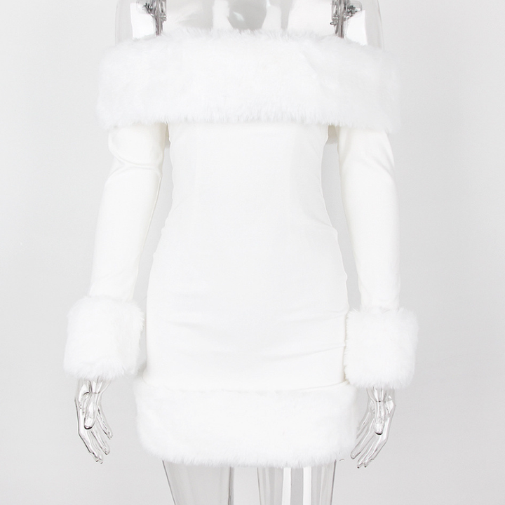 Isabella Off Shoulder Fur Mini Dress