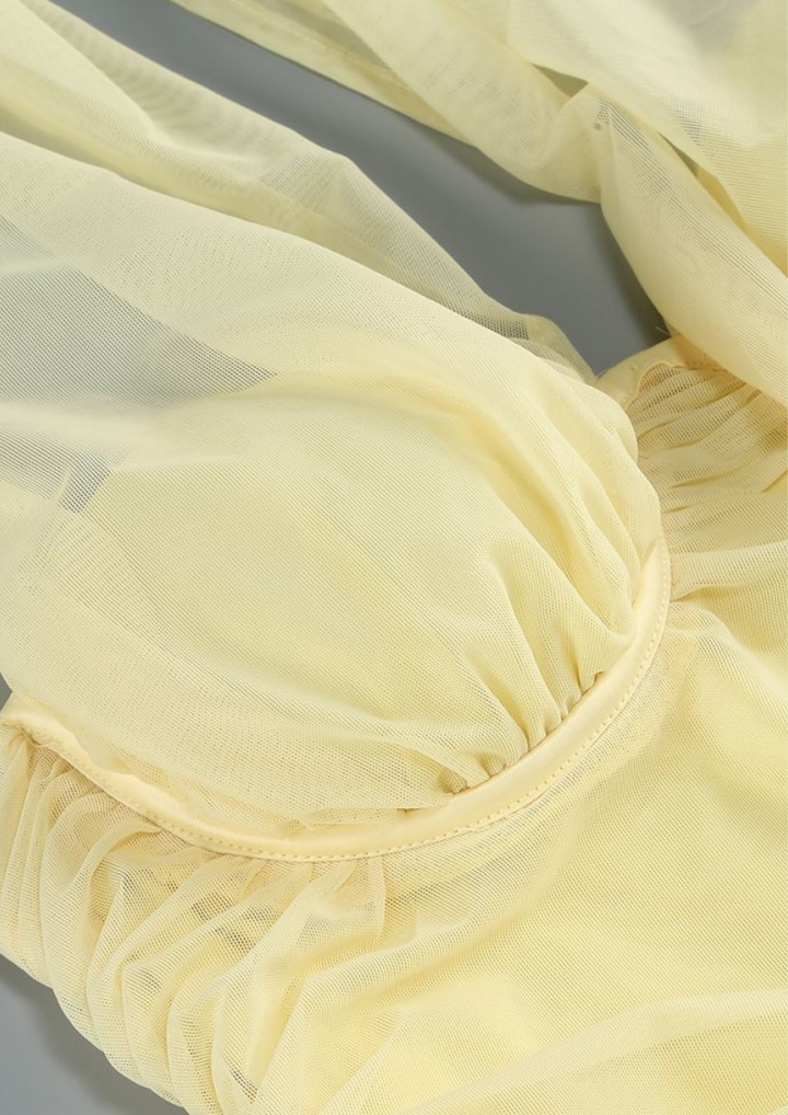 Sunset Glow Draped Mesh Maxi Dress