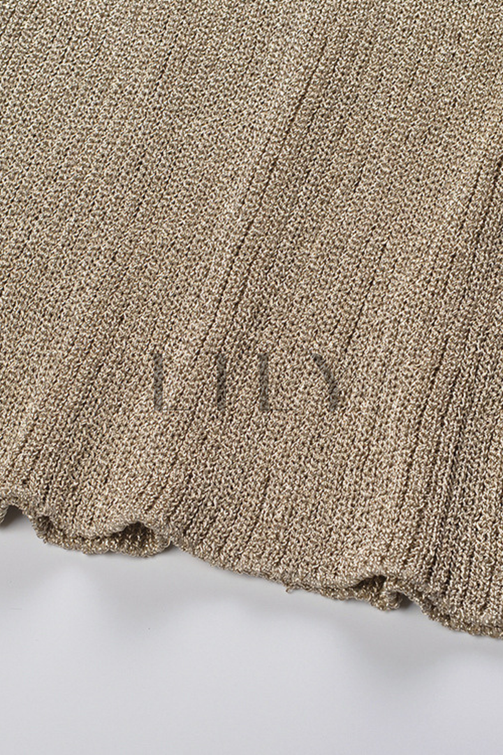 Golden Sand Chain Ribbed Knit Maxi Dress