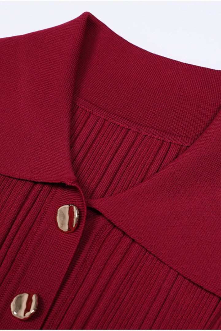 Viscose  Lapel Gold Buttons  Flared Hem Maxi Dress