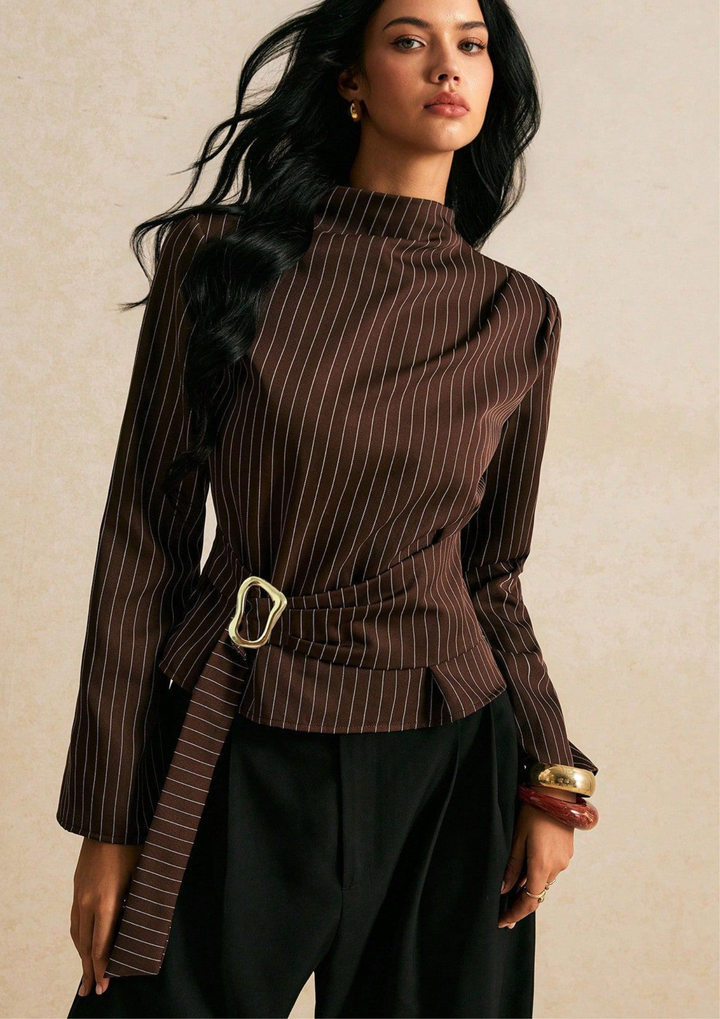 Arden Pinstripe Belted Blouse