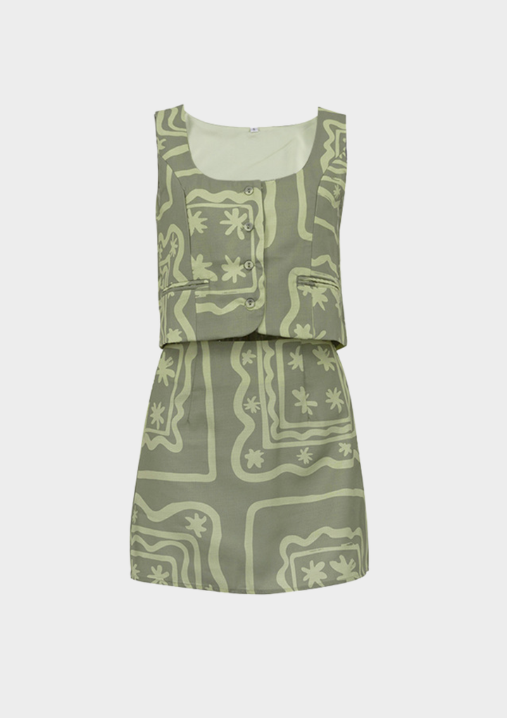 Sage Escape Vest &amp; Mini Skirt Set