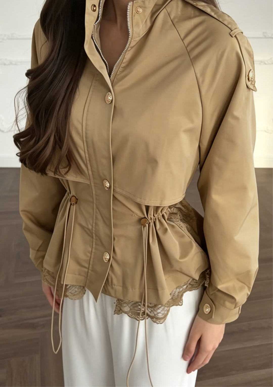 Elara Lace-Trim Utility Jacket