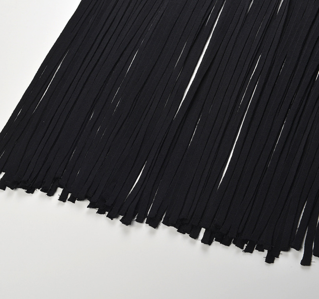 Noir Fringe Knit Maxi Dress