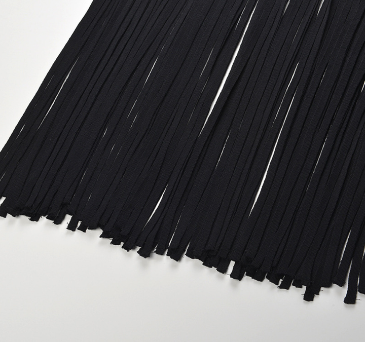 Noir Fringe Knit Maxi Dress