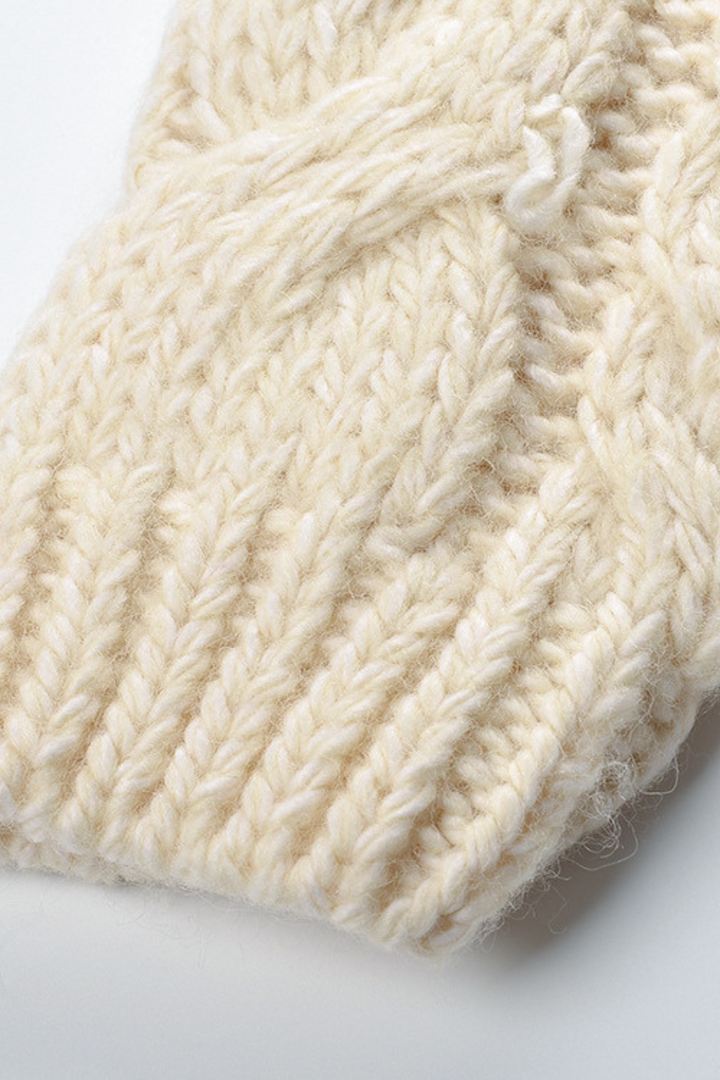 Alpine Charm Cable Soft Wool Wooden Buttoned Cardigan Jacket