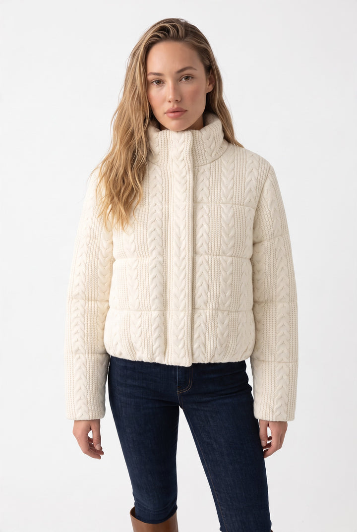 Cable Knit Cotton Zip Up Jacket