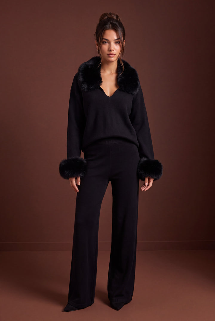 Serena Fur Collar Knit Set